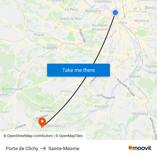 Porte de Clichy to Sainte-Mesme map