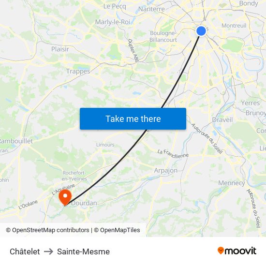 Châtelet to Sainte-Mesme map