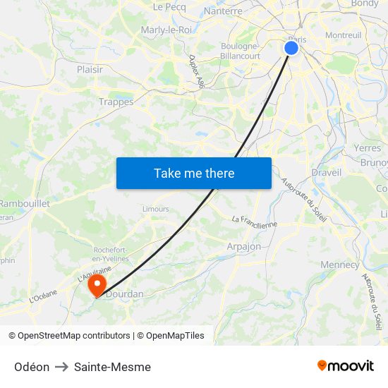 Odéon to Sainte-Mesme map