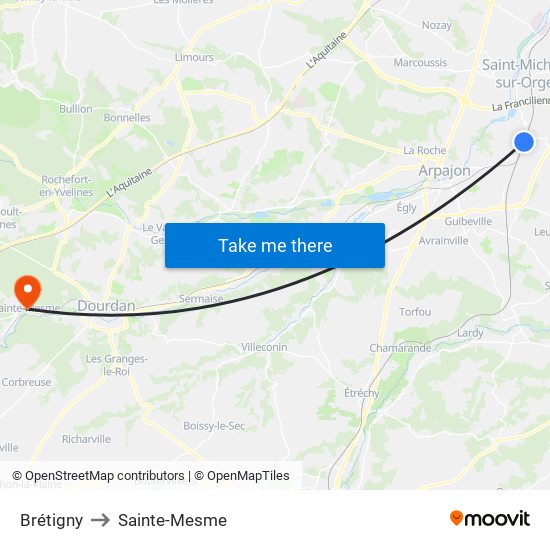 Brétigny to Sainte-Mesme map
