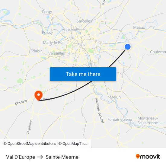 Val D'Europe to Sainte-Mesme map