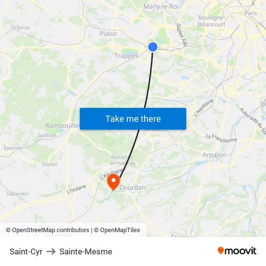 Saint-Cyr to Sainte-Mesme map