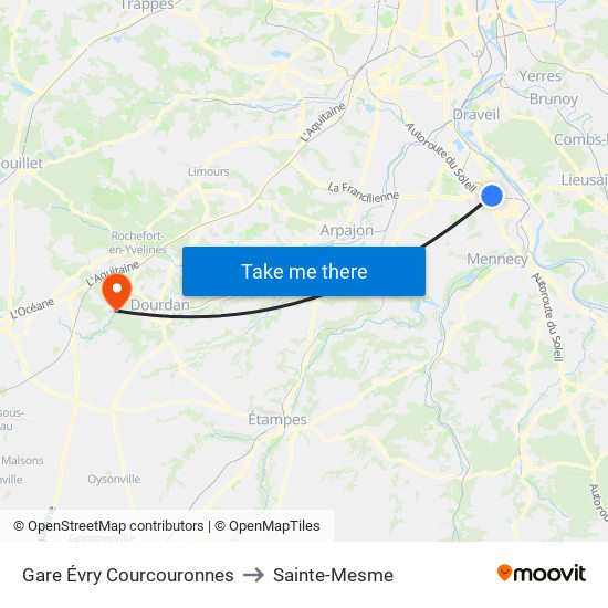 Gare Évry Courcouronnes to Sainte-Mesme map