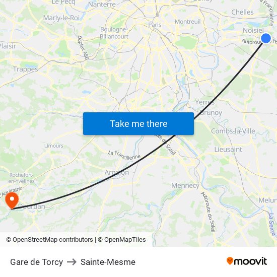 Gare de Torcy to Sainte-Mesme map