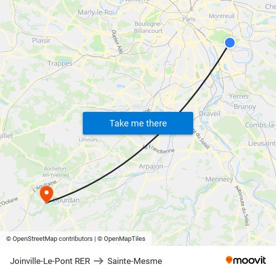 Joinville-Le-Pont RER to Sainte-Mesme map