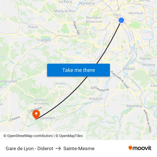 Gare de Lyon - Diderot to Sainte-Mesme map