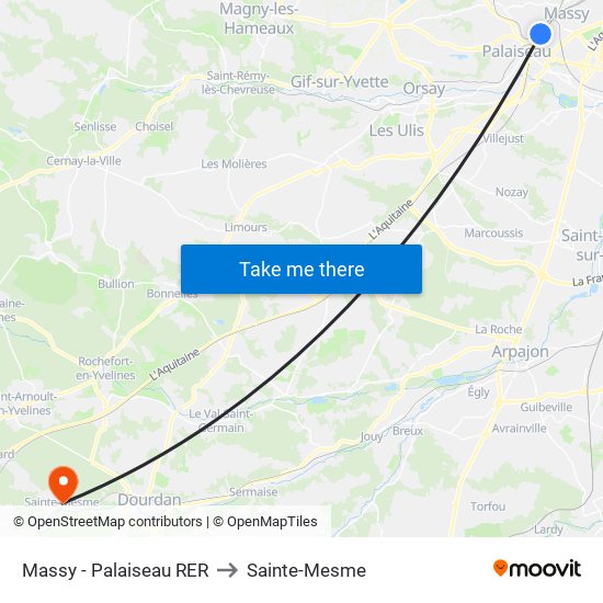 Massy - Palaiseau RER to Sainte-Mesme map