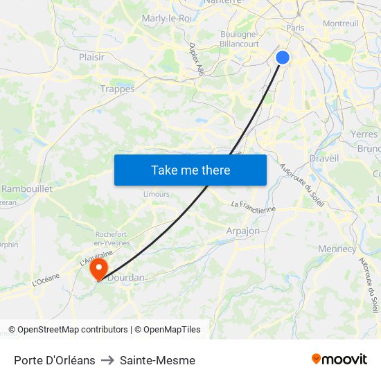 Porte D'Orléans to Sainte-Mesme map