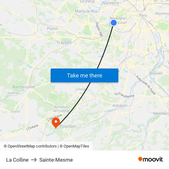 La Colline to Sainte-Mesme map