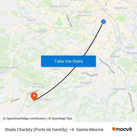 Stade Charléty (Porte de Gentilly) to Sainte-Mesme map