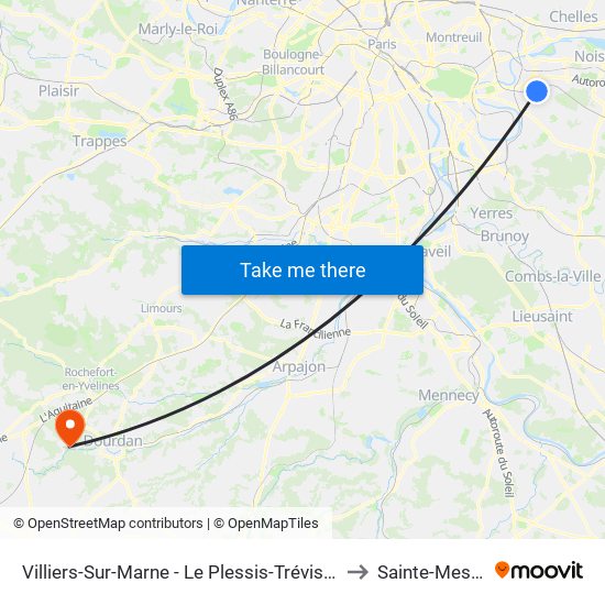 Villiers-Sur-Marne - Le Plessis-Trévise RER to Sainte-Mesme map