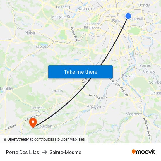 Porte Des Lilas to Sainte-Mesme map