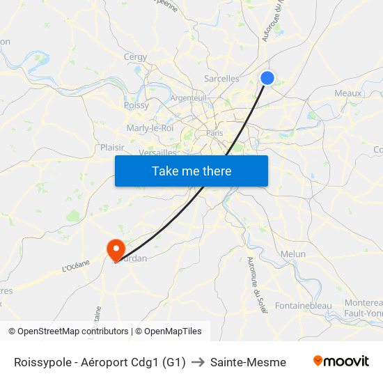 Roissypole - Aéroport Cdg1 (G1) to Sainte-Mesme map