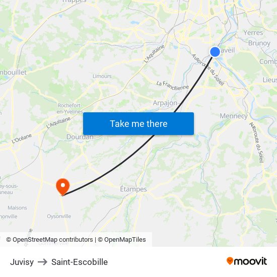 Juvisy to Saint-Escobille map