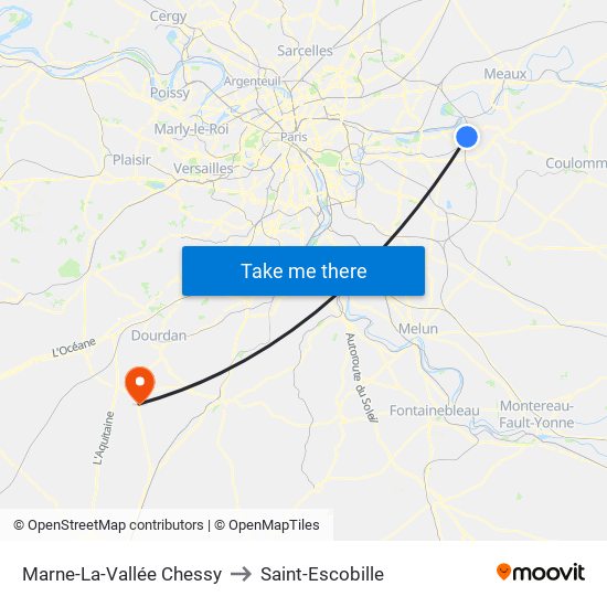 Marne-La-Vallée Chessy to Saint-Escobille map