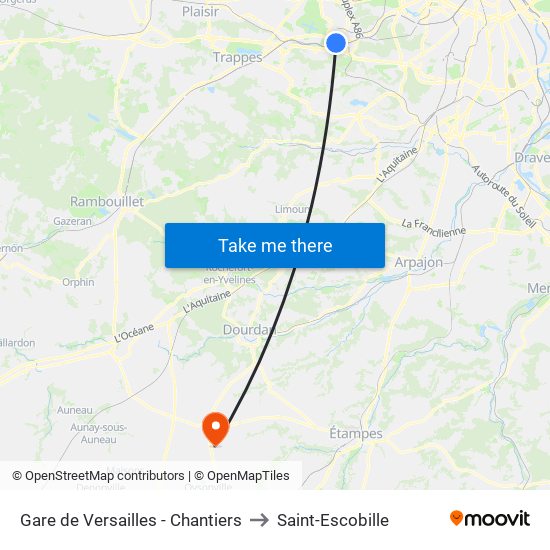 Gare de Versailles - Chantiers to Saint-Escobille map