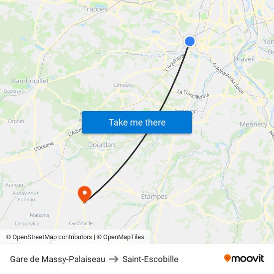 Gare de Massy-Palaiseau to Saint-Escobille map