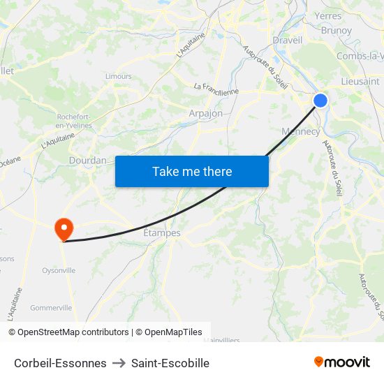 Corbeil-Essonnes to Saint-Escobille map