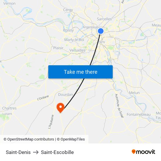 Saint-Denis to Saint-Escobille map