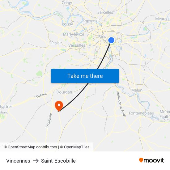 Vincennes to Saint-Escobille map