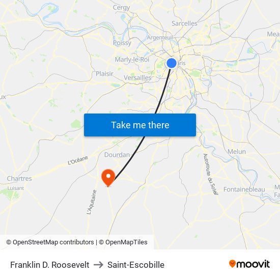 Franklin D. Roosevelt to Saint-Escobille map