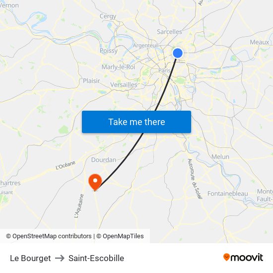 Le Bourget to Saint-Escobille map