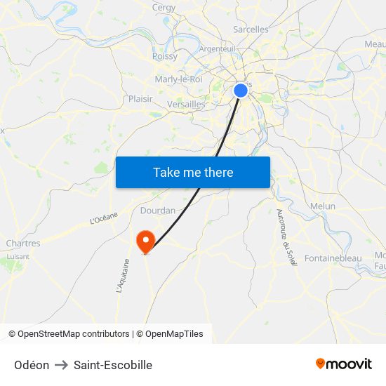 Odéon to Saint-Escobille map