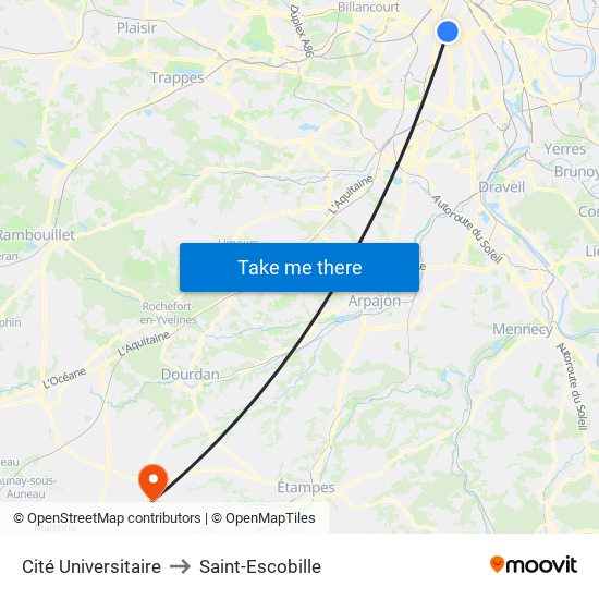 Cité Universitaire to Saint-Escobille map