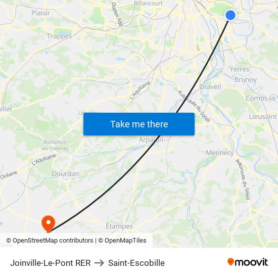 Joinville-Le-Pont RER to Saint-Escobille map