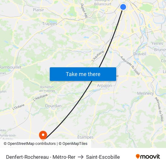 Denfert-Rochereau - Métro-Rer to Saint-Escobille map