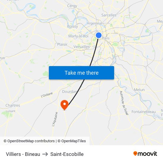 Villiers - Bineau to Saint-Escobille map