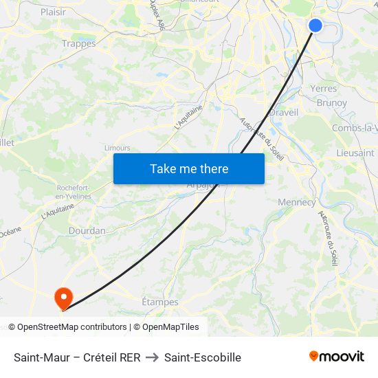 Saint-Maur – Créteil RER to Saint-Escobille map