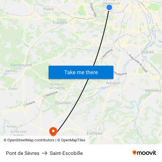 Pont de Sèvres to Saint-Escobille map