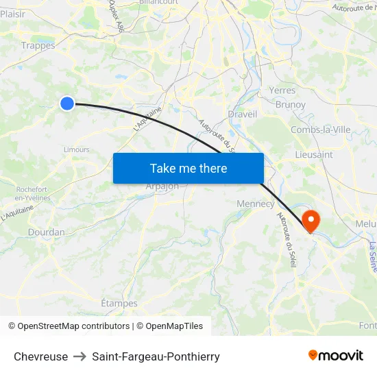 Chevreuse to Saint-Fargeau-Ponthierry map