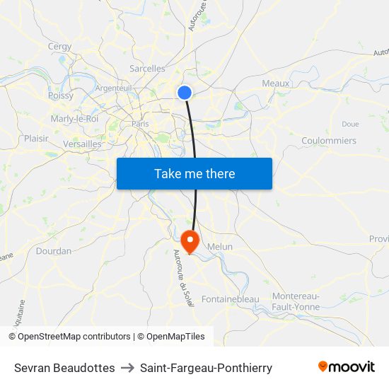 Sevran Beaudottes to Saint-Fargeau-Ponthierry map