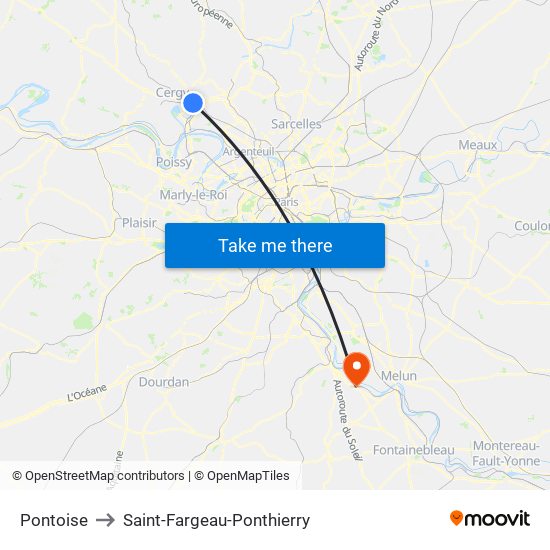 Pontoise to Saint-Fargeau-Ponthierry map