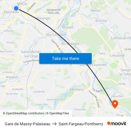 Gare de Massy-Palaiseau to Saint-Fargeau-Ponthierry map