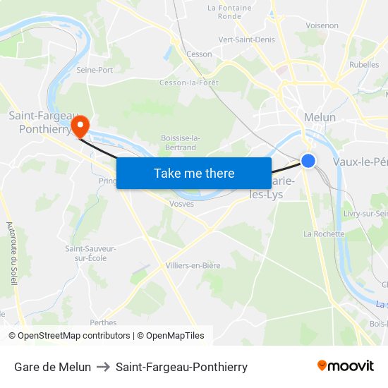 Gare de Melun to Saint-Fargeau-Ponthierry map