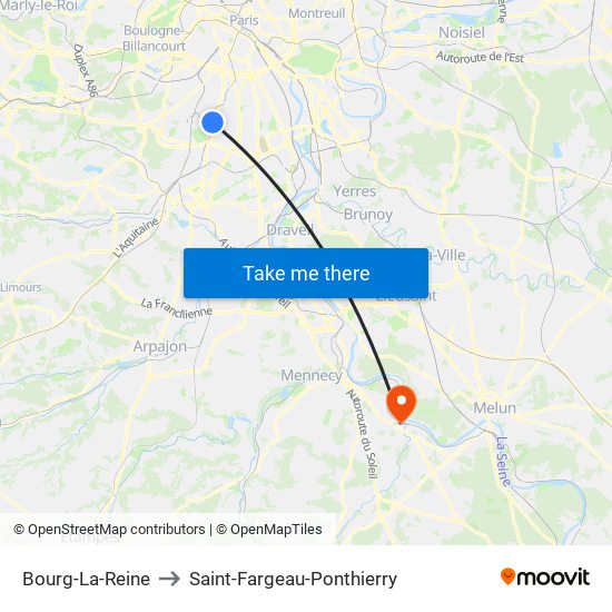 Bourg-La-Reine to Saint-Fargeau-Ponthierry map