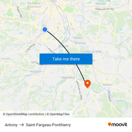 Antony to Saint-Fargeau-Ponthierry map