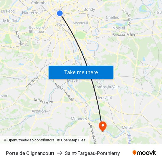Porte de Clignancourt to Saint-Fargeau-Ponthierry map