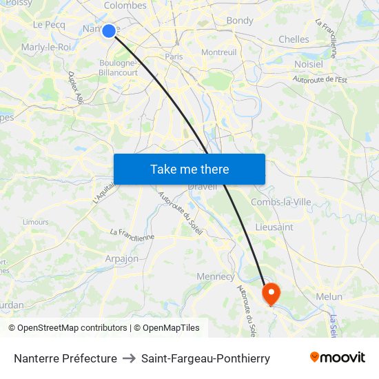 Nanterre Préfecture to Saint-Fargeau-Ponthierry map