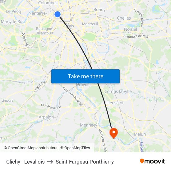 Clichy - Levallois to Saint-Fargeau-Ponthierry map