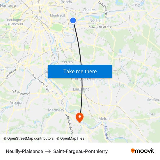 Neuilly-Plaisance to Saint-Fargeau-Ponthierry map