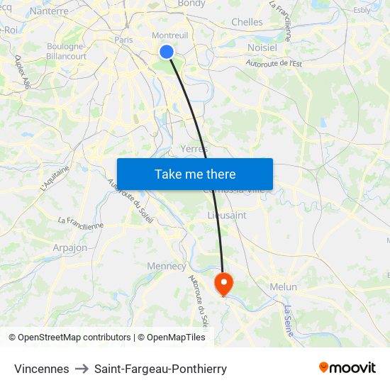 Vincennes to Saint-Fargeau-Ponthierry map
