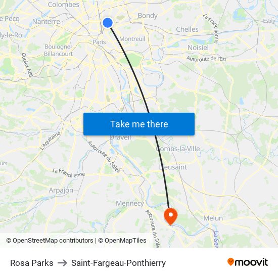 Rosa Parks to Saint-Fargeau-Ponthierry map