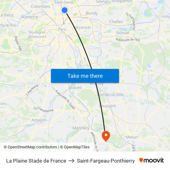La Plaine Stade de France to Saint-Fargeau-Ponthierry map