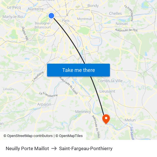 Neuilly Porte Maillot to Saint-Fargeau-Ponthierry map