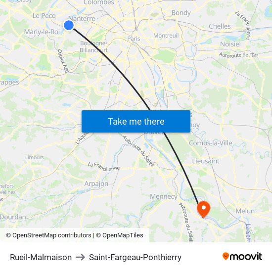 Rueil-Malmaison to Saint-Fargeau-Ponthierry map
