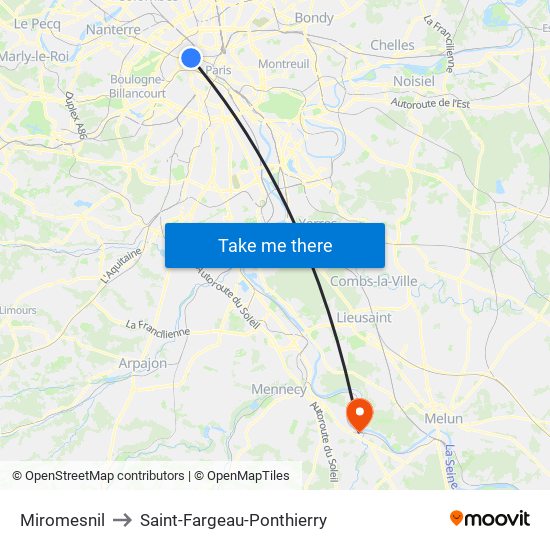 Miromesnil to Saint-Fargeau-Ponthierry map